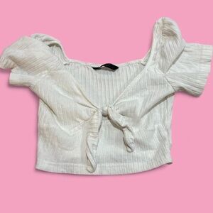 SHEIN White Ribbed Crop Top with Tie-Front